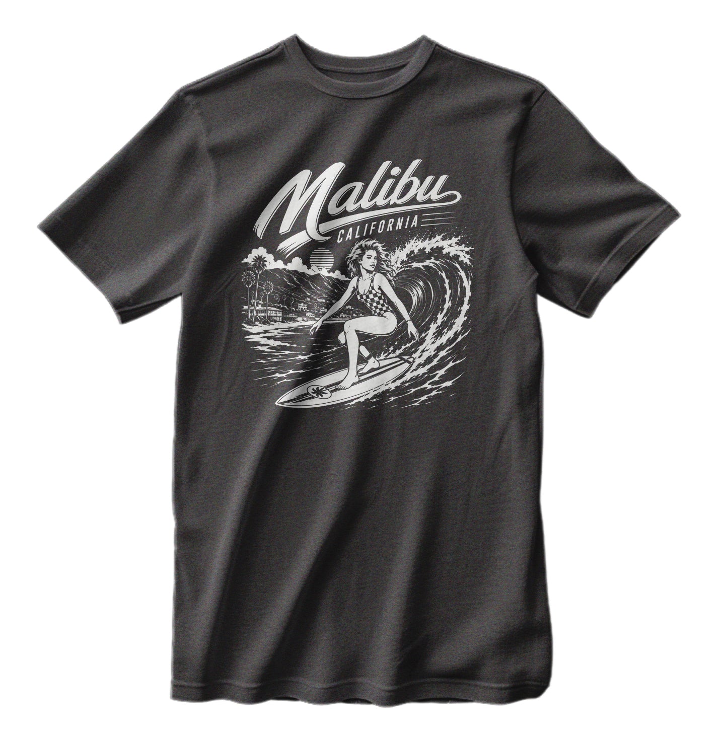 Malibu California Surfing T-Shirt Bella Canva Heather Colors