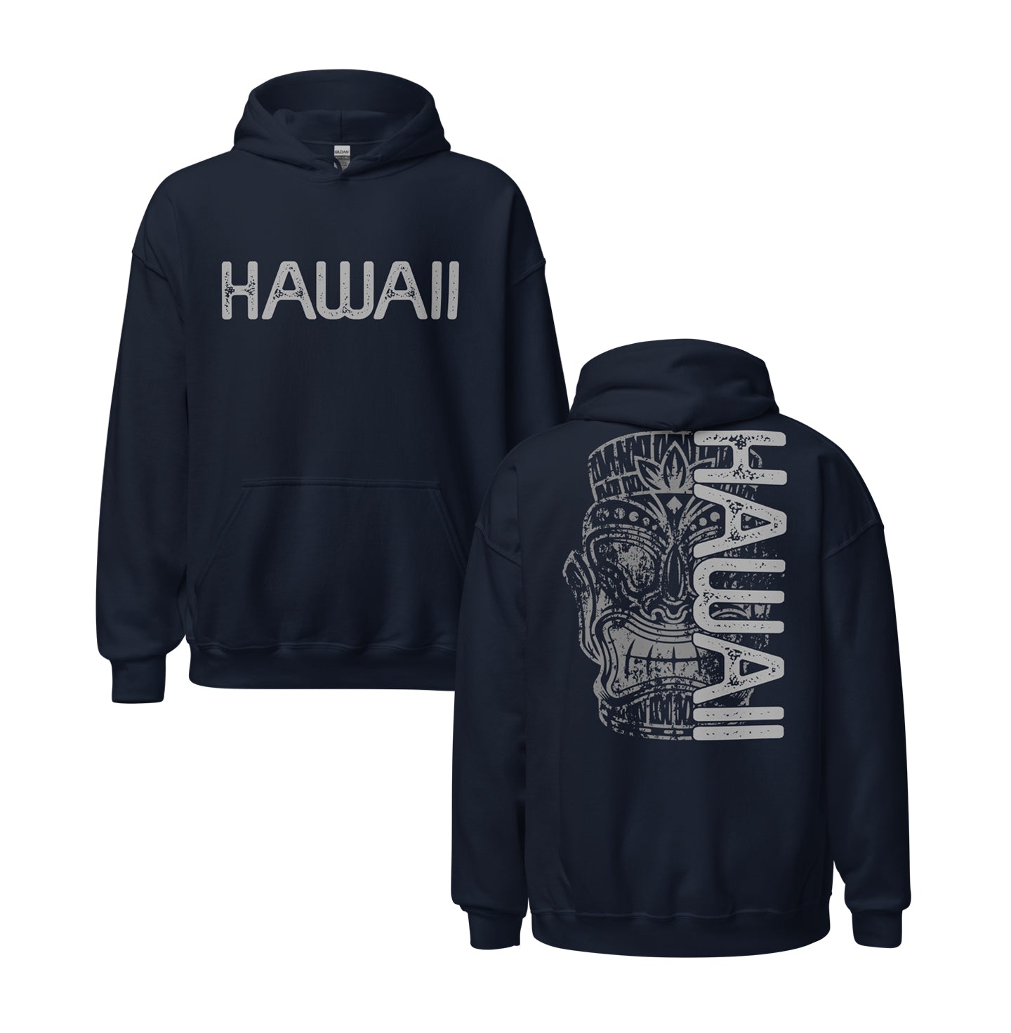 Tiki Hawaii Distressed Grunged Out Unisex Hoodie Front and Back Graphic
