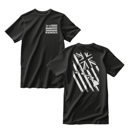 Hawaii Islands Distressed Flag Front/Back Graphic Print T-Shirt