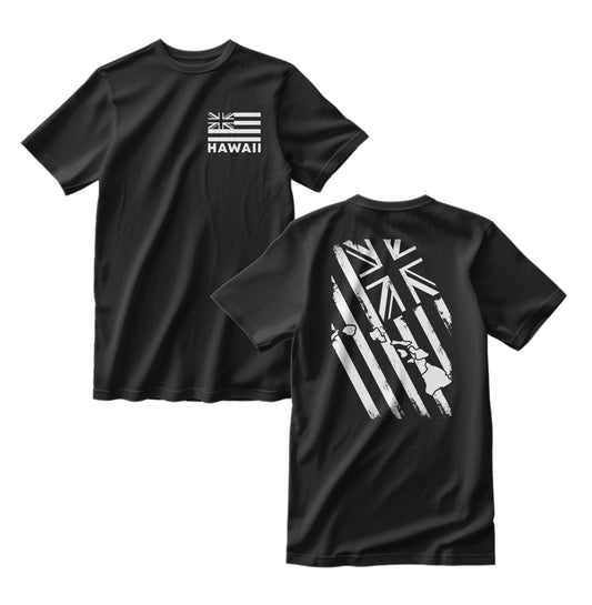 Hawaii Islands Distressed Flag Front/Back Graphic Print T-Shirt