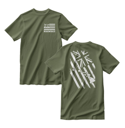Hawaii Islands Distressed Flag Front/Back Graphic Print T-Shirt