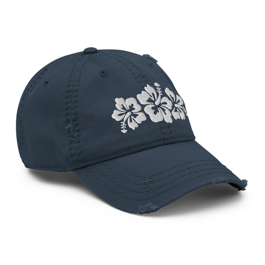 Hibiscus Flowers Distressed Dad Hat Cap Tropical Islands Aloha Hawaii Beach Surfing Summer Vacation Gift Souvenir New