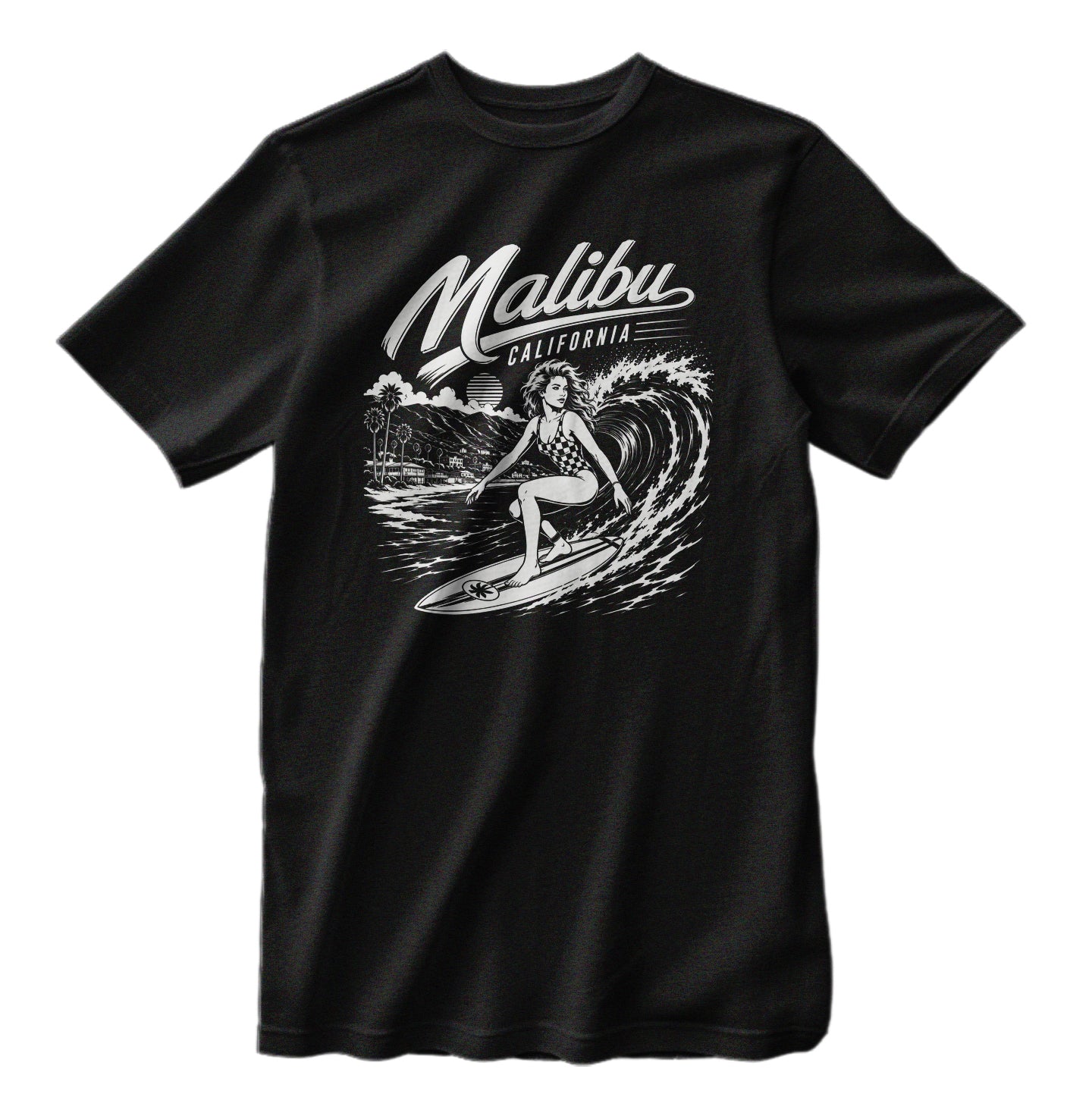Malibu California Surfing T-Shirt Bella Canva Heather Colors