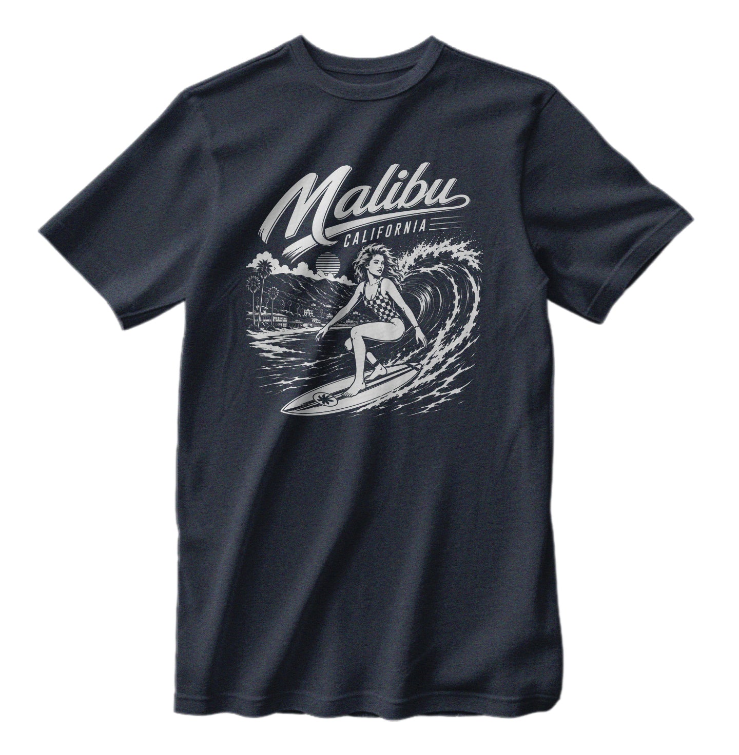 Malibu California Surfing T-Shirt Bella Canva Heather Colors