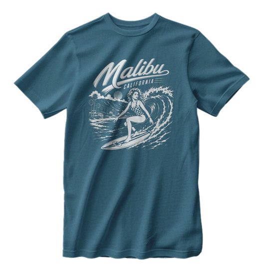 Malibu California Surfing T-Shirt Bella Canva Heather Colors