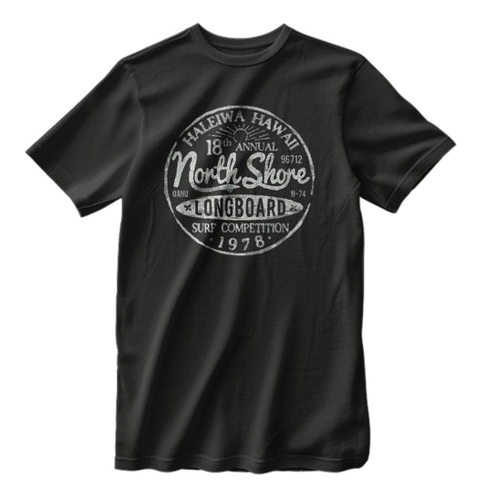 Vintage North Shore Longboard Surfing Competition Distressed T-Shirt