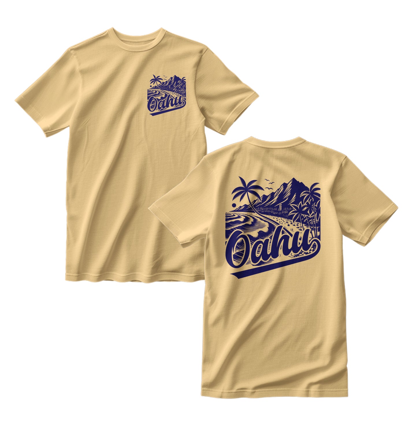 Oahu Hawaii Islands T-Shirt Original Vintage Retro Design Front/Back Graphics
