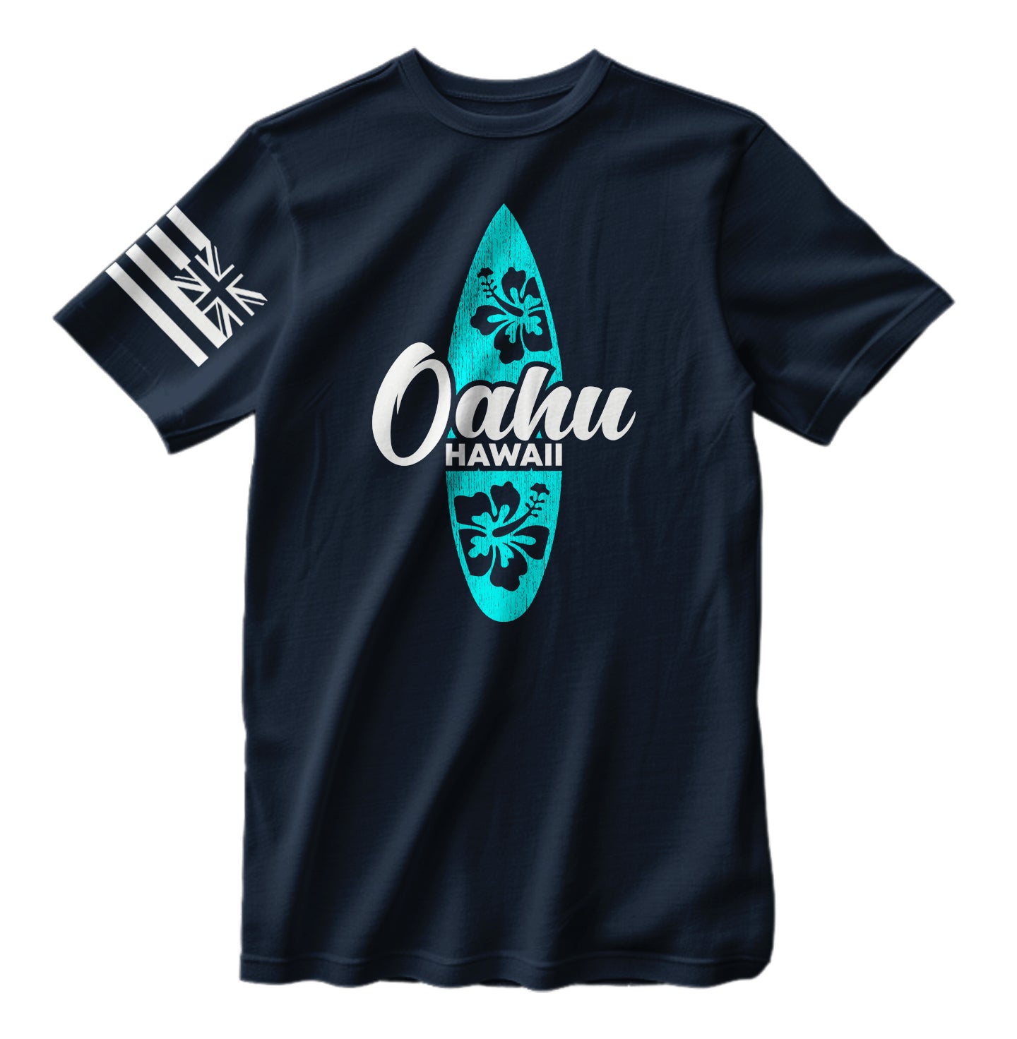 Oahu Hawaii Surfing with Hawaii Flag Distressed T-Shirt