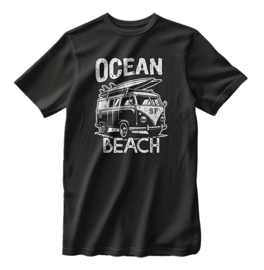 Vintage Ocean Beach San Francisco California Surfing Campervan Retro T-Shirt