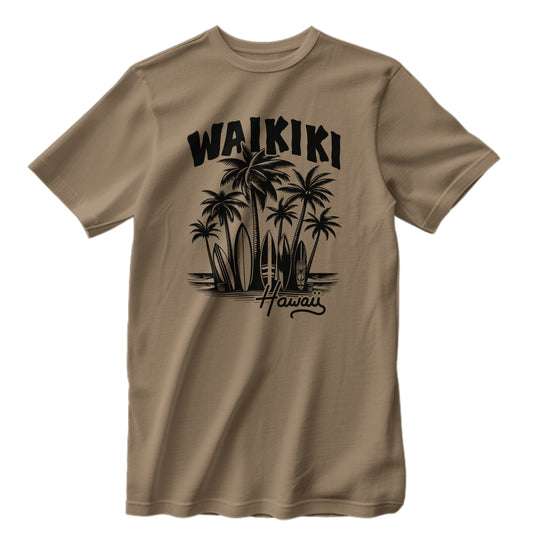 Waikiki Hawaii Retro Surfing Beach T-Shirt