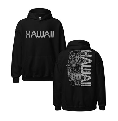 Tiki Hawaii Distressed Grunged Out Unisex Hoodie Front and Back Graphic