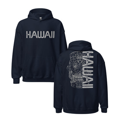 Tiki Hawaii Distressed Grunged Out Unisex Hoodie Front and Back Graphic